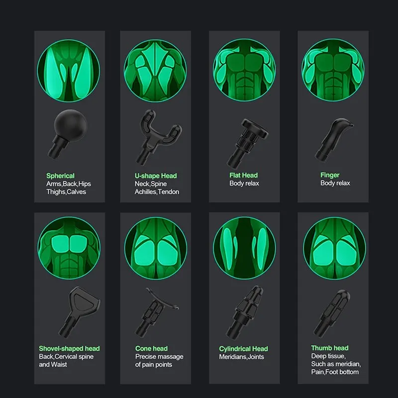 Elektryczny pistolet do głębokiego masażu, 8 głowic 💆